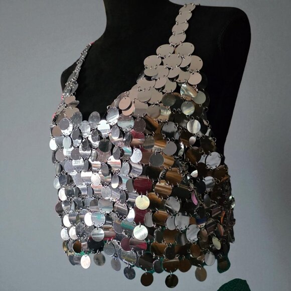 NWT AUDREY PARKS ( LG ) Disco Shiny Adjustable Fit Large Sequin Vest - Picture 3 of 10